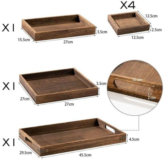 Yangbaga Rustic Wooden Serving Tray Set Decorative Nesting Platters with Handles - Picture 2 of 8